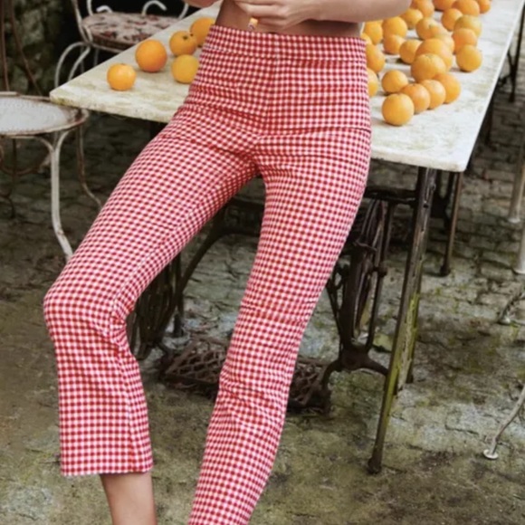 Zara Pants - NWT Zara Plaid Red GINGHAM MINI FLARE PANTS Size Small